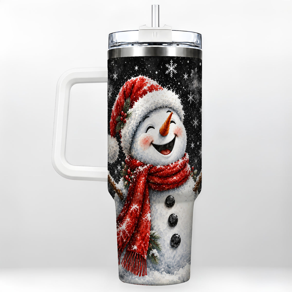 Watercolor Snowman 40oz Tumbler with Handle, Winter Steel Tumbler