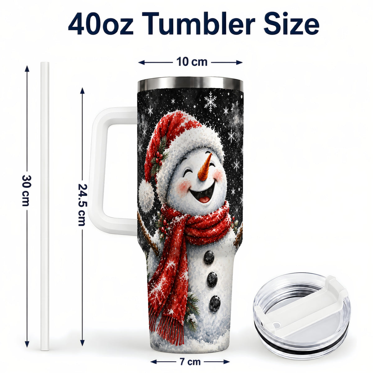 #pl[40oz|White] Watercolor Snowman 40oz Tumbler with Handle, Winter Steel Tumbler