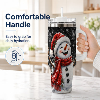 #pl[40oz|White] Watercolor Snowman 40oz Tumbler with Handle, Winter Steel Tumbler
