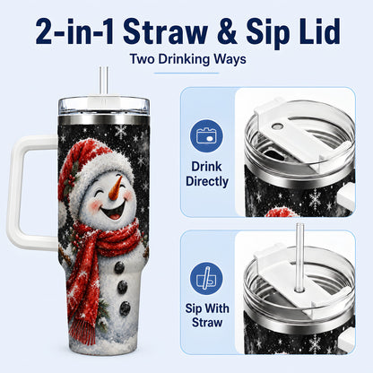 #pl[40oz|White] Watercolor Snowman 40oz Tumbler with Handle, Winter Steel Tumbler