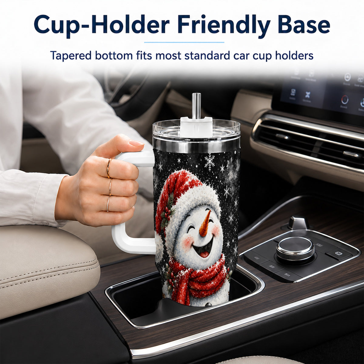 #pl[40oz|White] Watercolor Snowman 40oz Tumbler with Handle, Winter Steel Tumbler