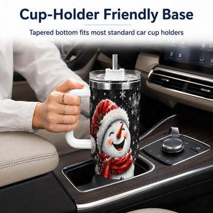 #pl[40oz|White] Watercolor Snowman 40oz Tumbler with Handle, Winter Steel Tumbler