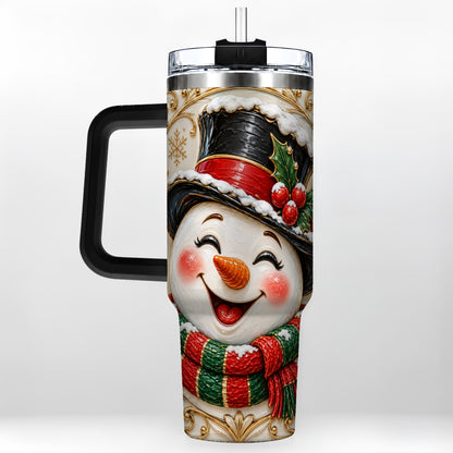 #pl[40oz|Black] Top Hat Snowman 40oz Tumbler with Handle, Holly Stainless Steel Tumbler
