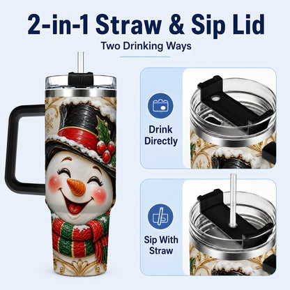 #pl[40oz|Black] Top Hat Snowman 40oz Tumbler with Handle, Holly Stainless Steel Tumbler