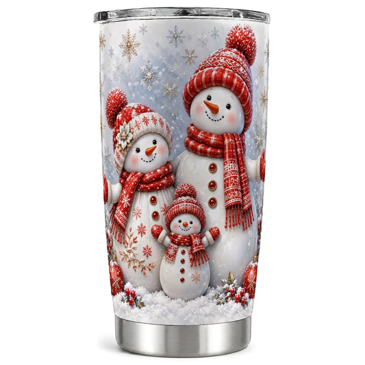 Snowman Family Tumbler 20oz, Winter Tumbler, Stainless Steel Travel Cup