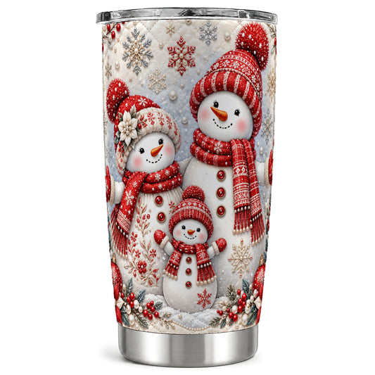 Snowman Family Tumbler 20oz, Floral Tumbler, Stainless Steel Travel Cup