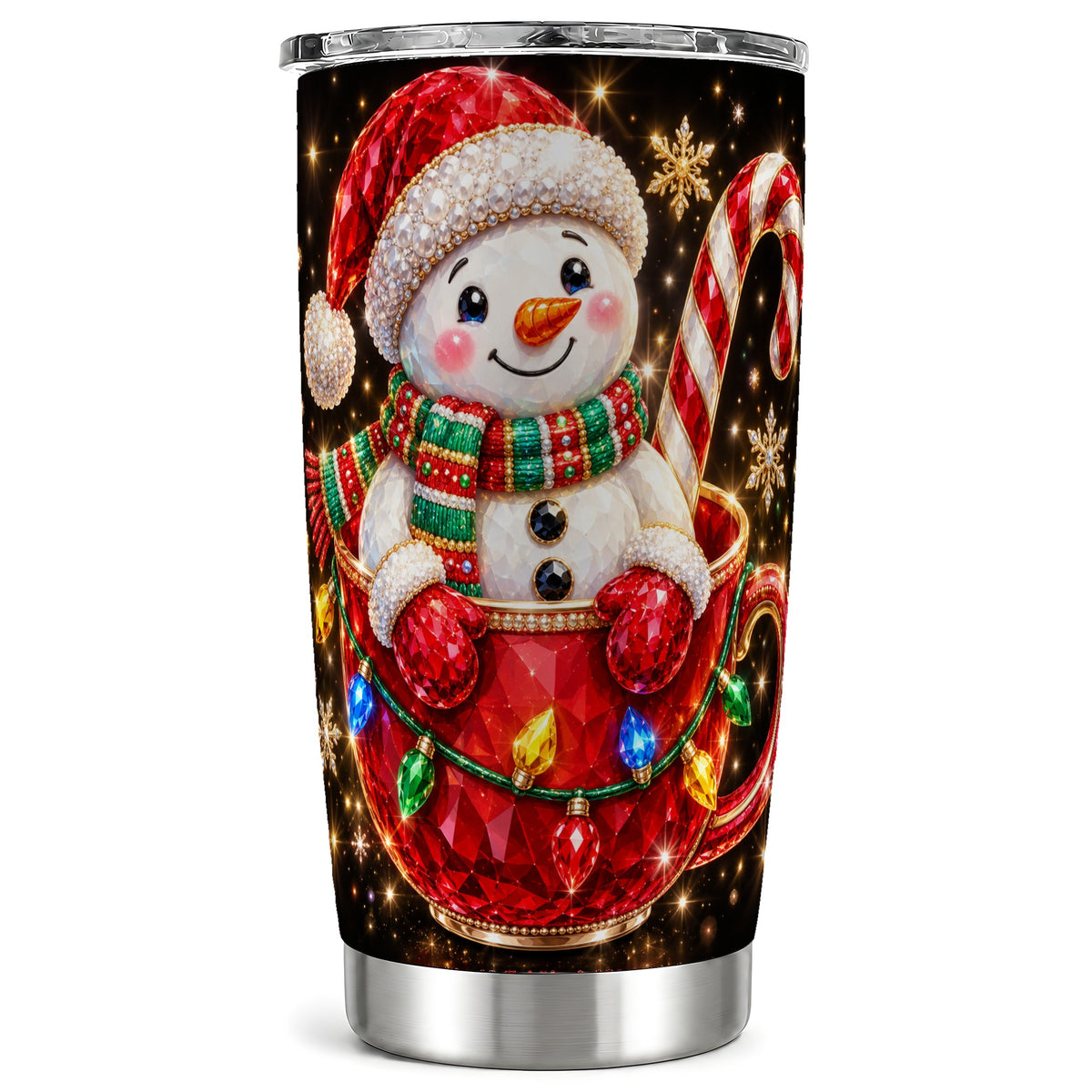 Jeweled Snowman Tumbler 20oz, Holiday Tumbler, Stainless Steel Travel Cup