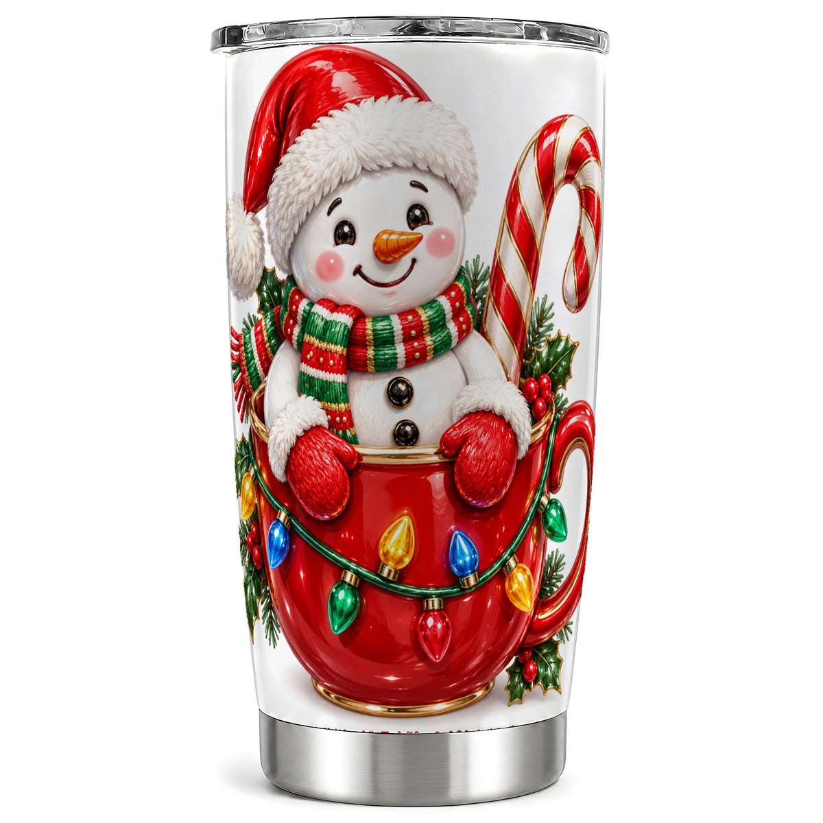Snowman Cup Tumbler 20oz, Candy Cane Tumbler, Stainless Steel Travel Cup
