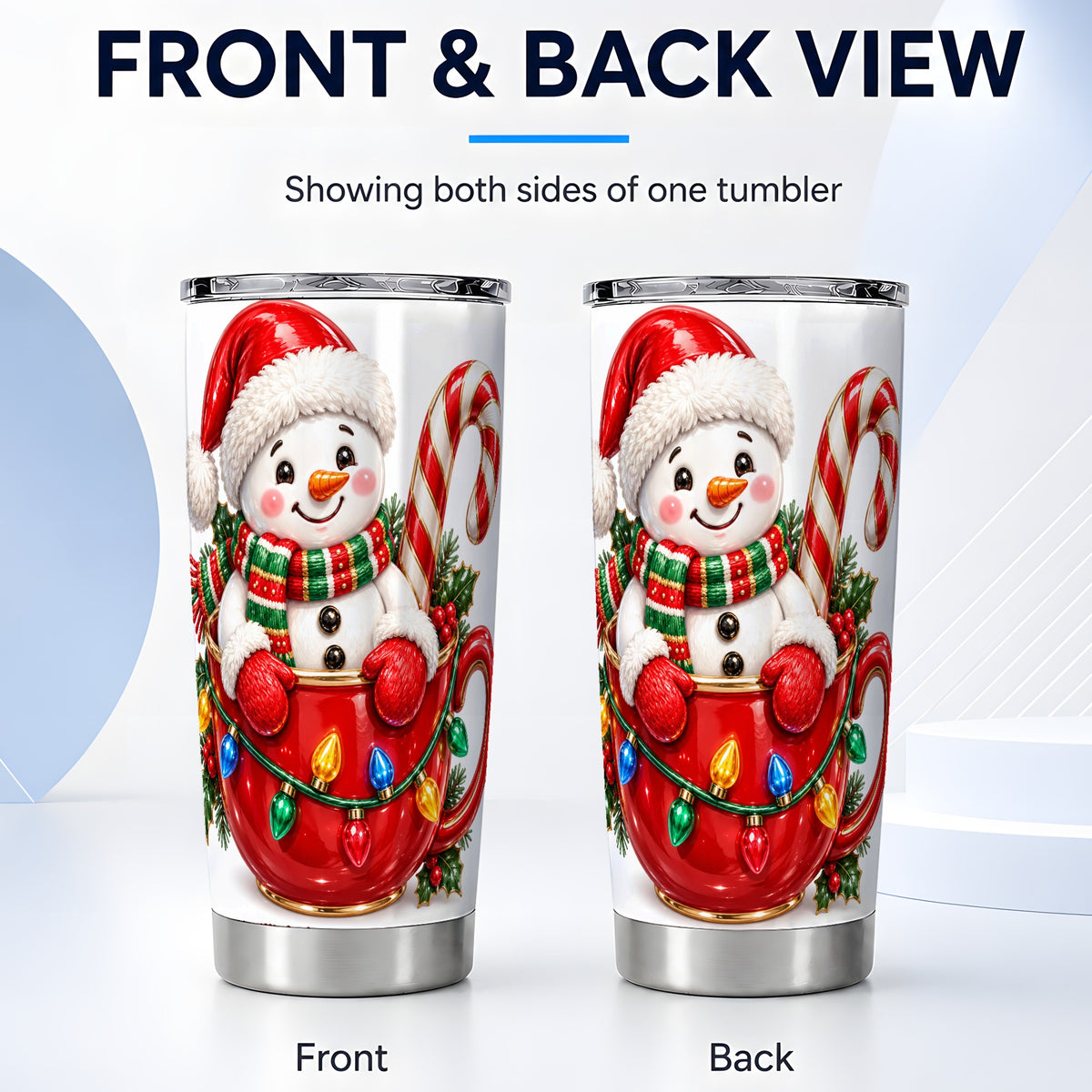 #pl[Steel] Snowman Cup Tumbler 20oz, Candy Cane Tumbler, Stainless Steel Travel Cup