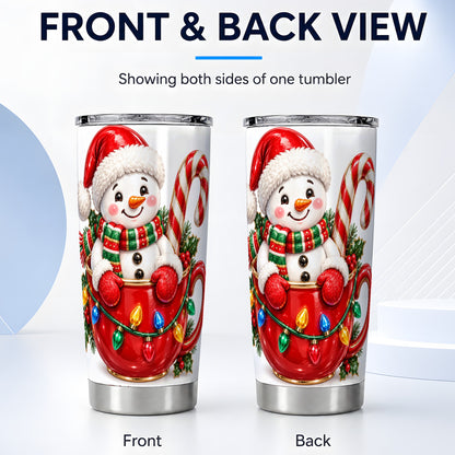#pl[Steel] Snowman Cup Tumbler 20oz, Candy Cane Tumbler, Stainless Steel Travel Cup