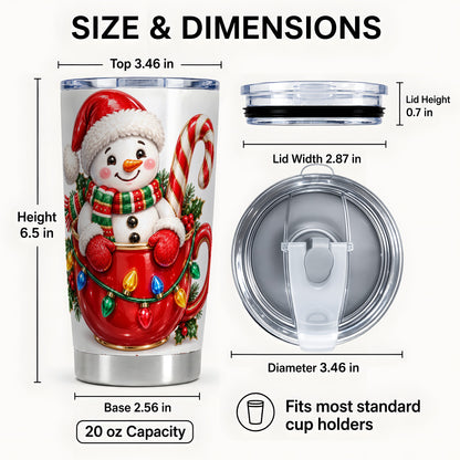#pl[Steel] Snowman Cup Tumbler 20oz, Candy Cane Tumbler, Stainless Steel Travel Cup