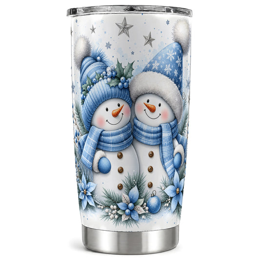 Snowman Couple Tumbler 20oz, Winter Tumbler, Stainless Steel Travel Cup