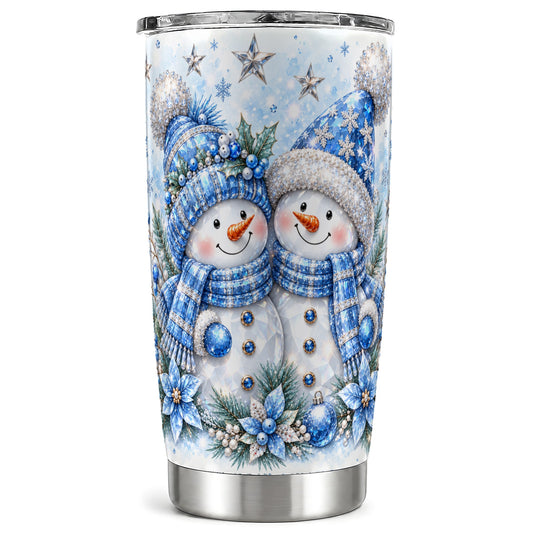 Blue Gem Snowmen Tumbler 20oz, Winter Tumbler, Stainless Steel Travel Cup