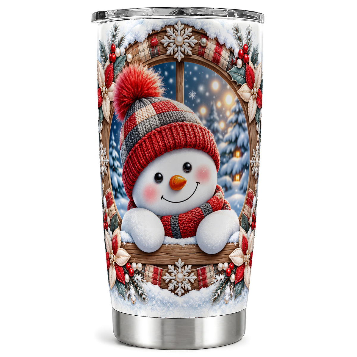 Rustic Snowman Tumbler 20oz, Holiday Tumbler, Stainless Steel Travel Cup
