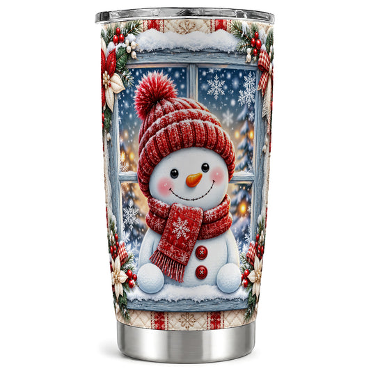 Red Scarf Snowman Tumbler 20oz, Winter Tumbler, Stainless Steel Travel Cup
