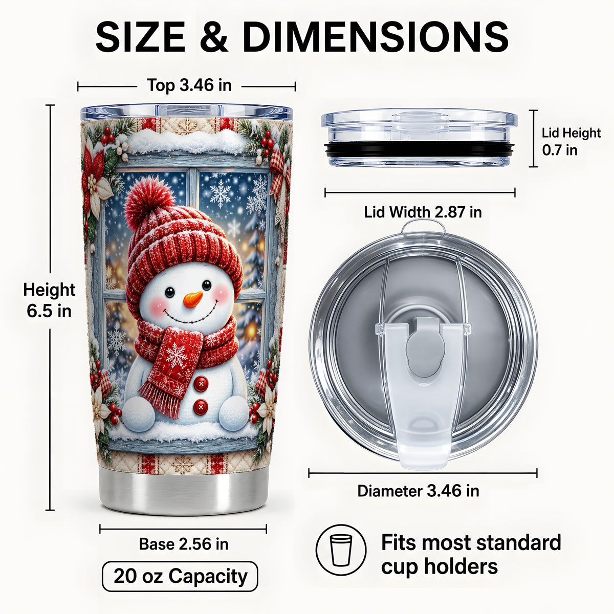 #pl[Steel] Red Scarf Snowman Tumbler 20oz, Winter Tumbler, Stainless Steel Travel Cup