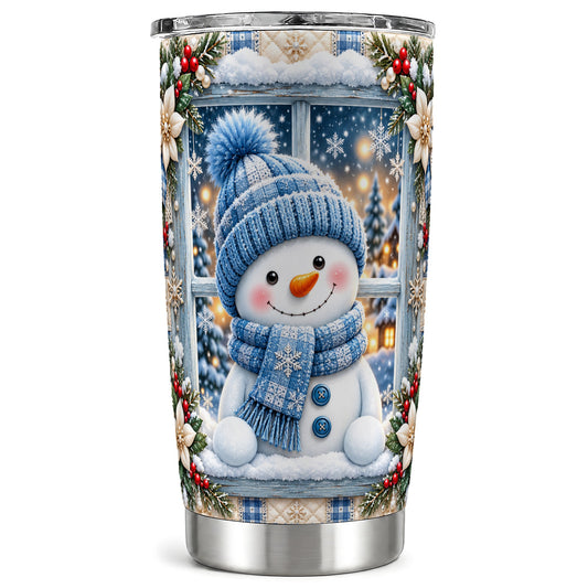 Blue Scarf Snowman Tumbler 20oz, Winter Tumbler, Stainless Steel Travel Cup