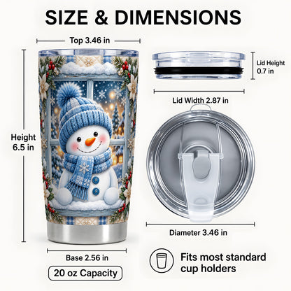#pl[Steel] Blue Scarf Snowman Tumbler 20oz, Winter Tumbler, Stainless Steel Travel Cup