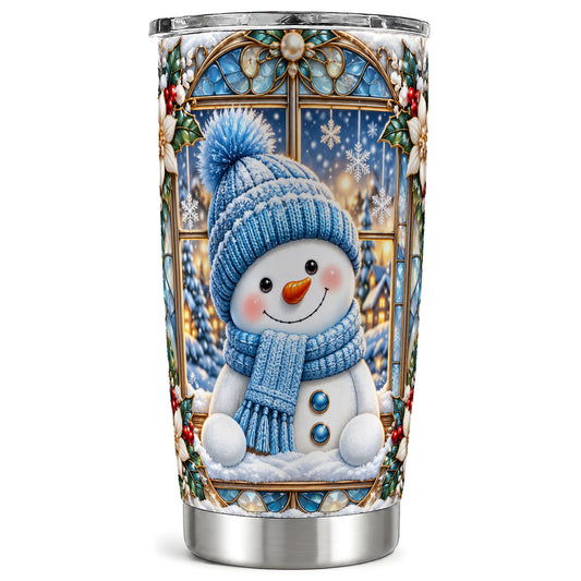 Blue Snowman Tumbler 20oz, Winter Tumbler, Stainless Steel Travel Cup