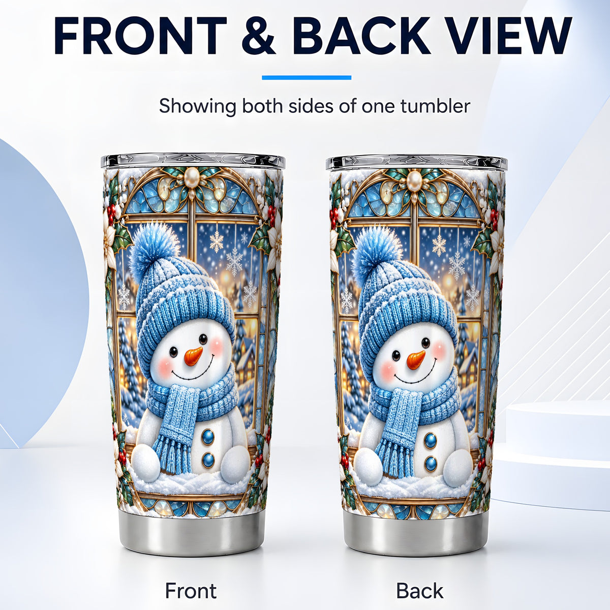 #pl[Steel] Blue Snowman Tumbler 20oz, Winter Tumbler, Stainless Steel Travel Cup