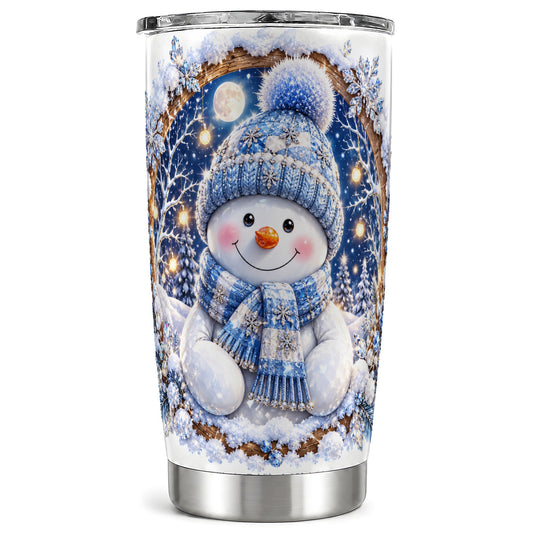 Crystal Snowman Tumbler 20oz, Snowy Tumbler, Stainless Steel Travel Cup