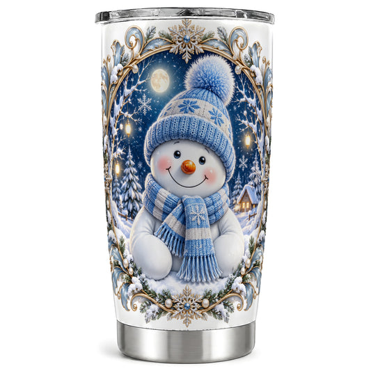 Ornate Snowman Tumbler 20oz, Winter Tumbler, Stainless Steel Travel Cup