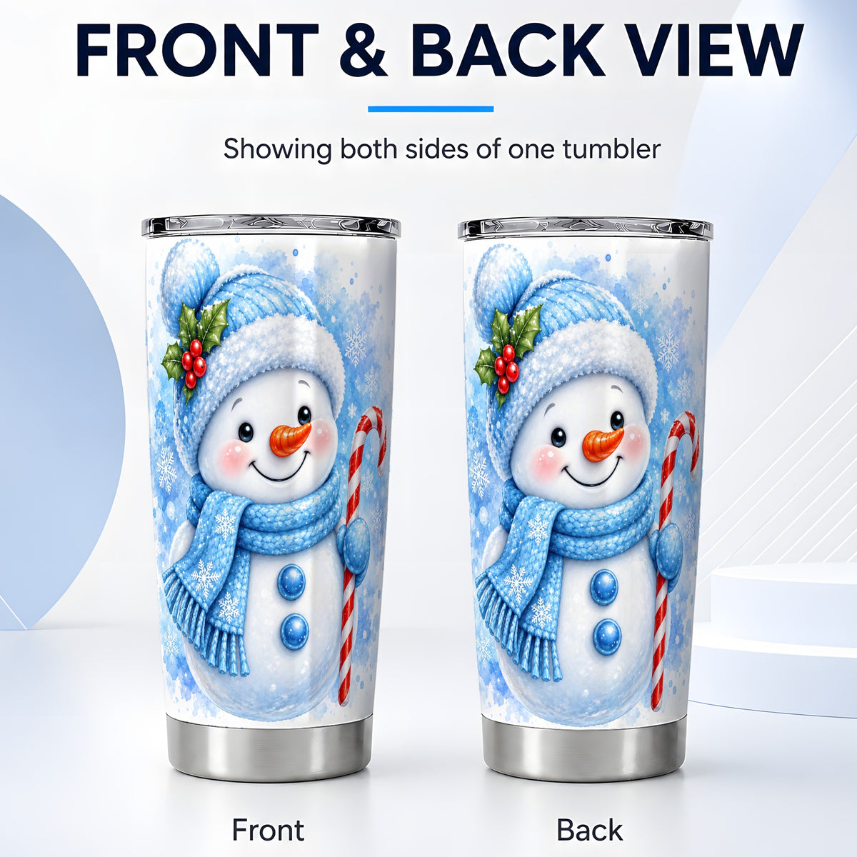 #pl[Steel] Blue Snowman Tumbler 20oz, Winter Tumbler, Stainless Steel Travel Cup