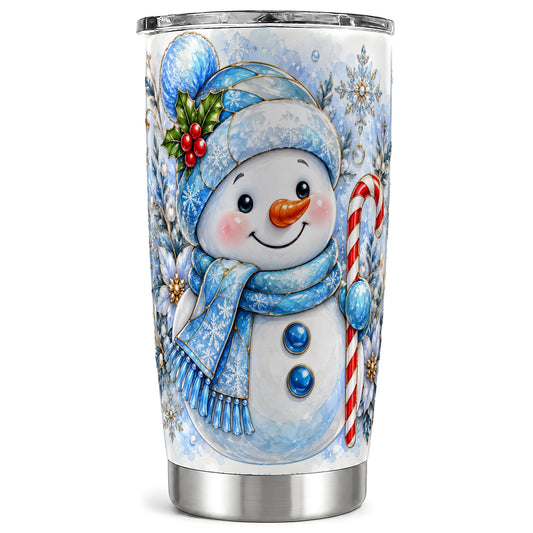 Elegant Snowman Tumbler 20oz, Floral Tumbler, Stainless Steel Travel Cup