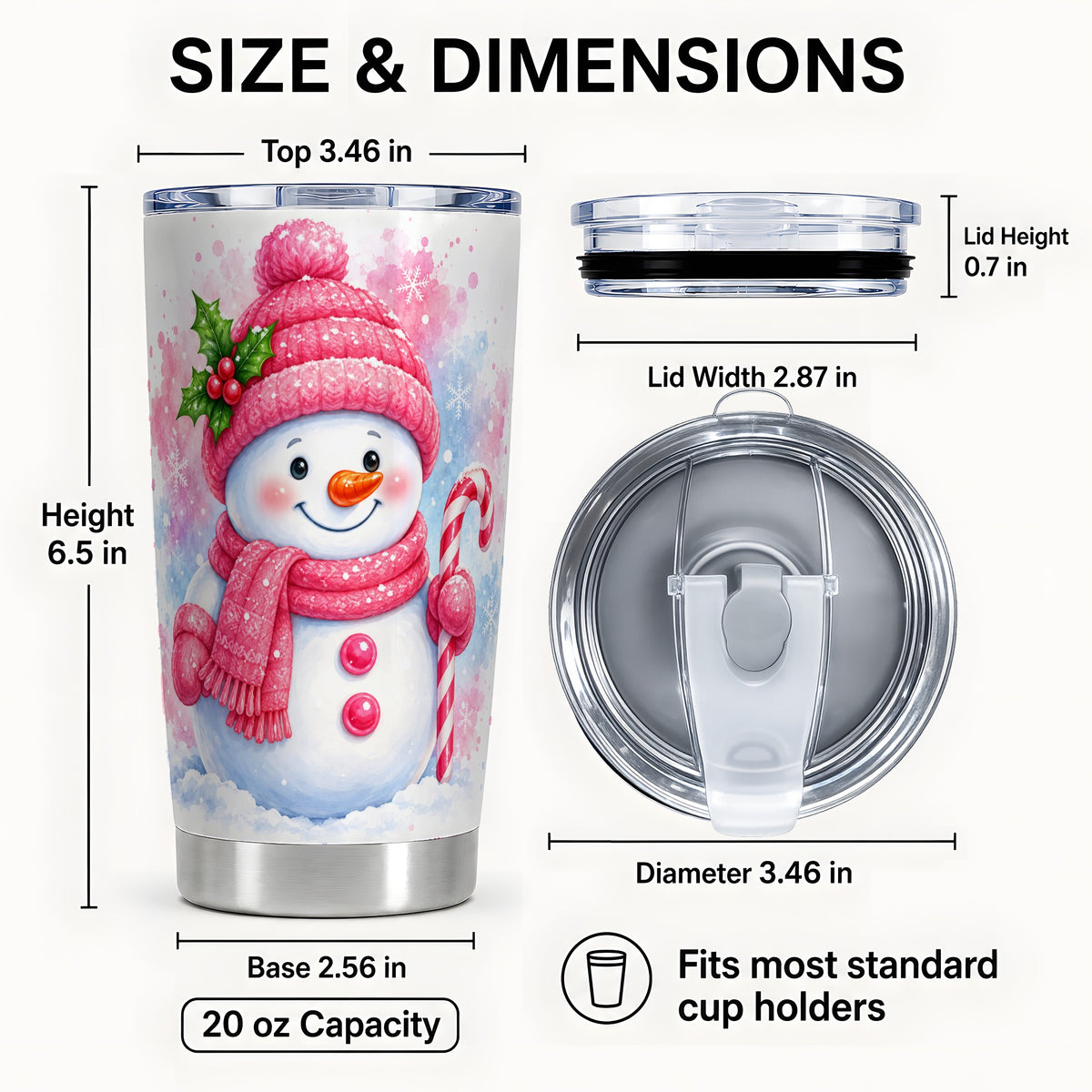 #pl[Steel] Pink Snowman Tumbler 20oz, Cute Winter Tumbler, Stainless Steel Travel Cup
