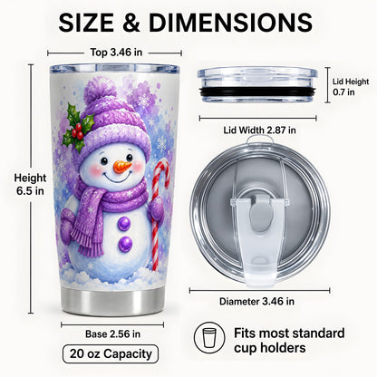 #pl[Steel] Purple Snowman Tumbler 20oz, Winter Tumbler, Stainless Steel Travel Cup