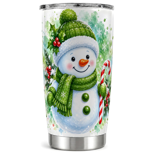 Green Snowman Tumbler 20oz, Christmas Tumbler, Stainless Steel Travel Cup