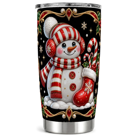 Snowman Candy Cane Tumbler 20oz, Winter Tumbler, Stainless Steel Travel Cup