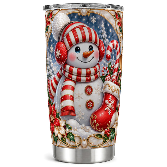 Snowman Stocking Tumbler 20oz, Holiday Tumbler, Stainless Steel Travel Cup