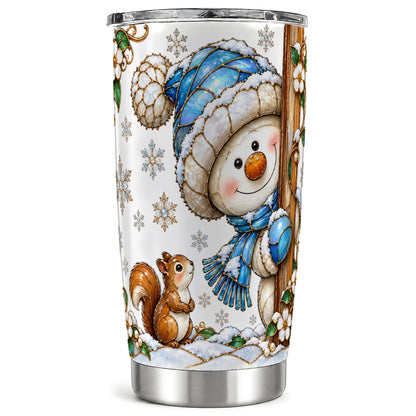 Snowman Squirrel Tumbler 20oz, Winter Tumbler, Stainless Steel Travel Cup