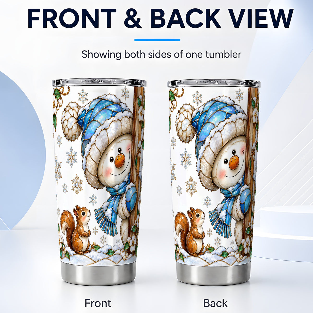#pl[Steel] Snowman Squirrel Tumbler 20oz, Winter Tumbler, Stainless Steel Travel Cup