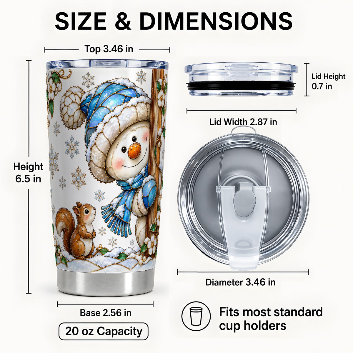 #pl[Steel] Snowman Squirrel Tumbler 20oz, Winter Tumbler, Stainless Steel Travel Cup