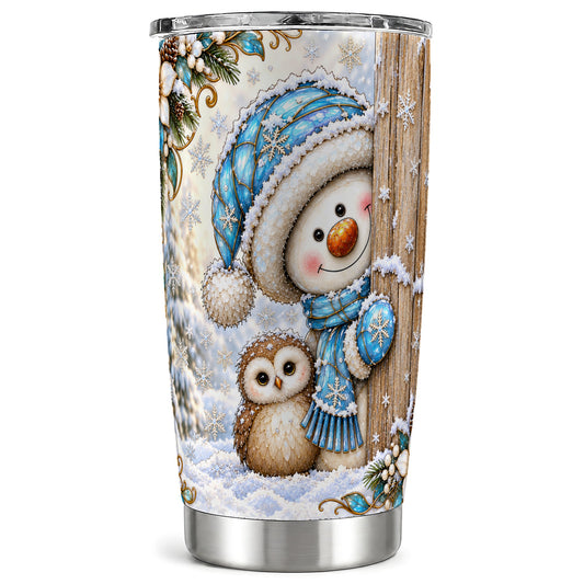 Snowman Owl Tumbler 20oz, Winter Tumbler, Stainless Steel Travel Cup