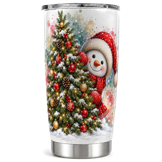 Christmas Tree Snowman Tumbler 20oz, Holiday Stainless Steel Travel Cup