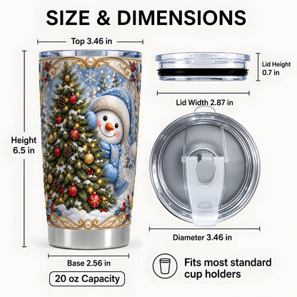 #pl[Steel] Blue Winter Snowman Tumbler 20oz, Holiday Stainless Steel Travel Cup