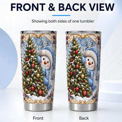 #pl[Steel] Blue Winter Snowman Tumbler 20oz, Holiday Stainless Steel Travel Cup