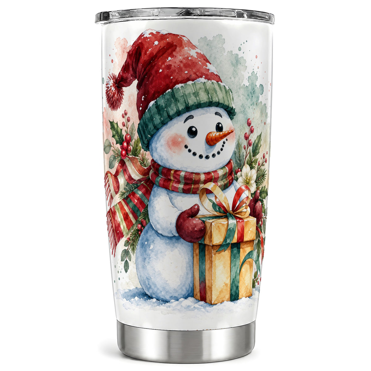 Christmas Present Snowman Tumbler 20oz, Holiday Stainless Steel Travel Cup