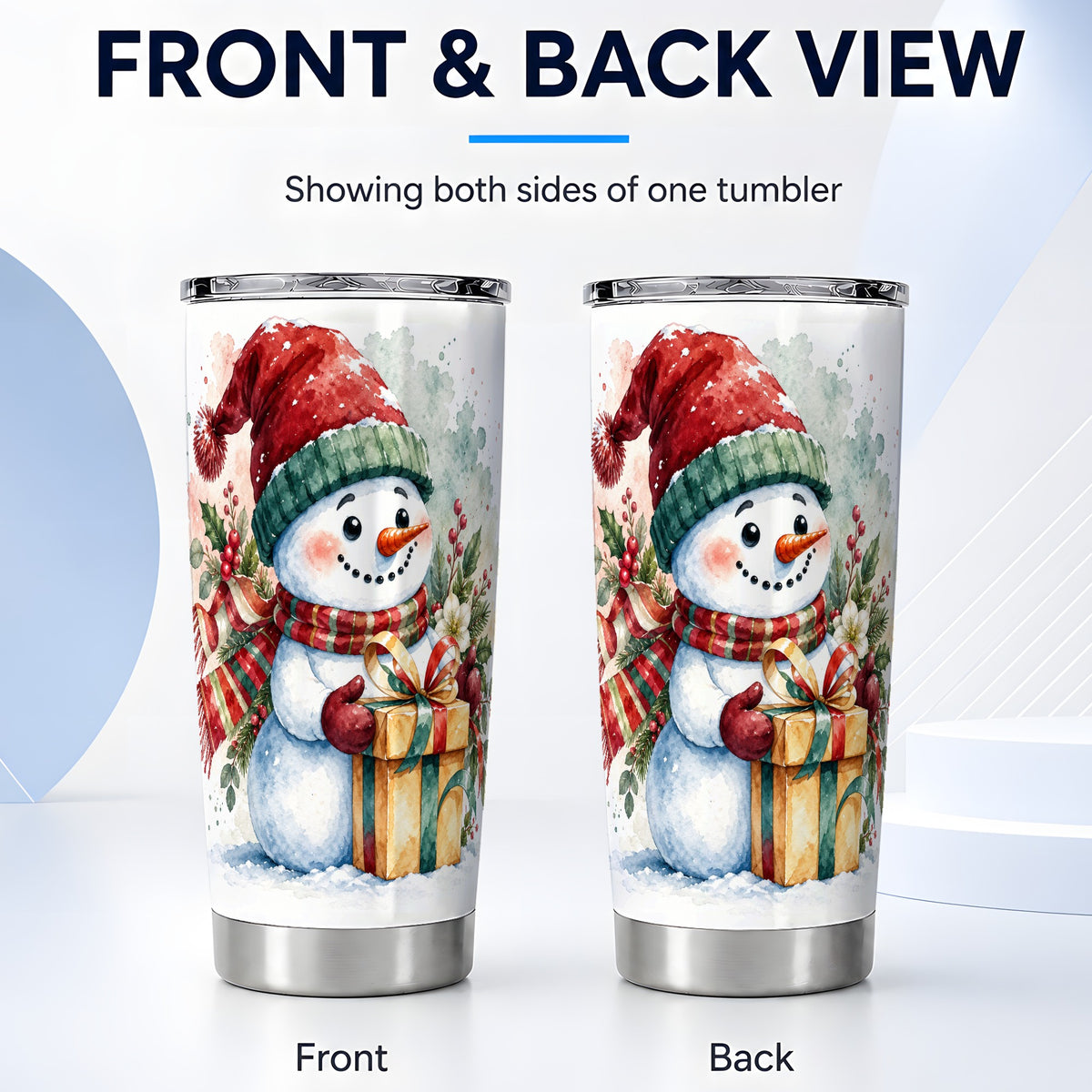 #pl[Steel] Christmas Present Snowman Tumbler 20oz, Holiday Stainless Steel Travel Cup