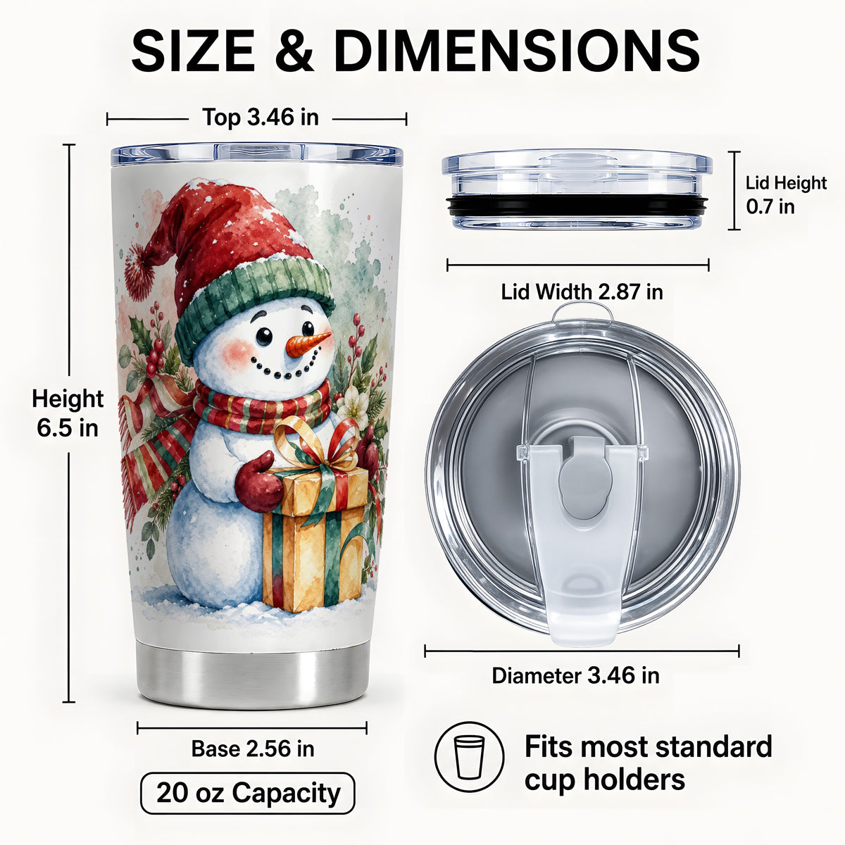 #pl[Steel] Christmas Present Snowman Tumbler 20oz, Holiday Stainless Steel Travel Cup