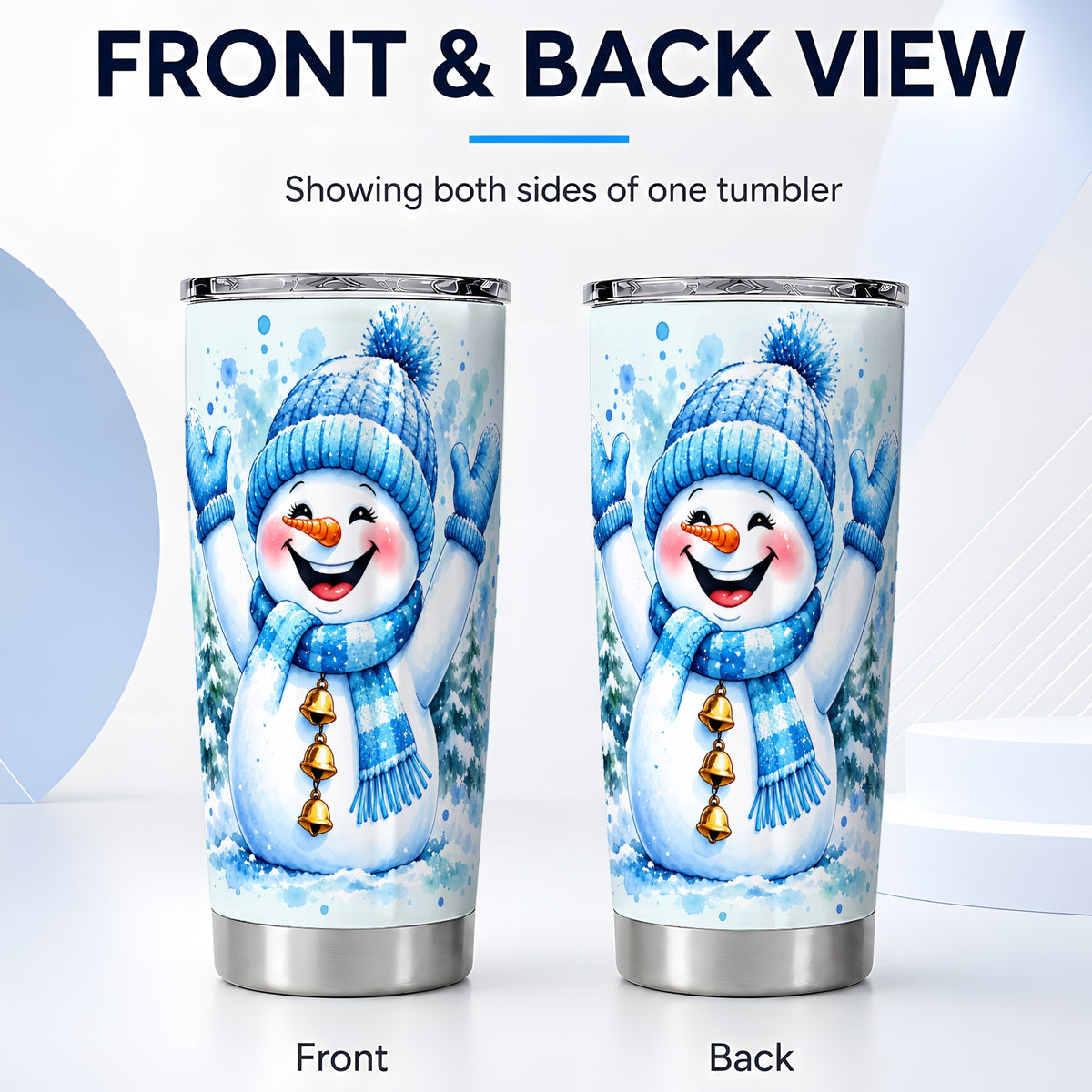 #pl[Steel] Cheerful Blue Snowman Tumbler 20oz, Winter Stainless Steel Travel Cup