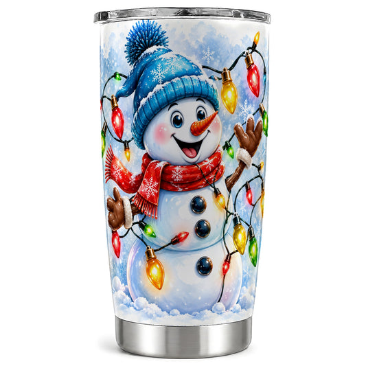 Snowman Lights Tumbler 20oz, Holiday Tumbler, Stainless Steel Travel Cup