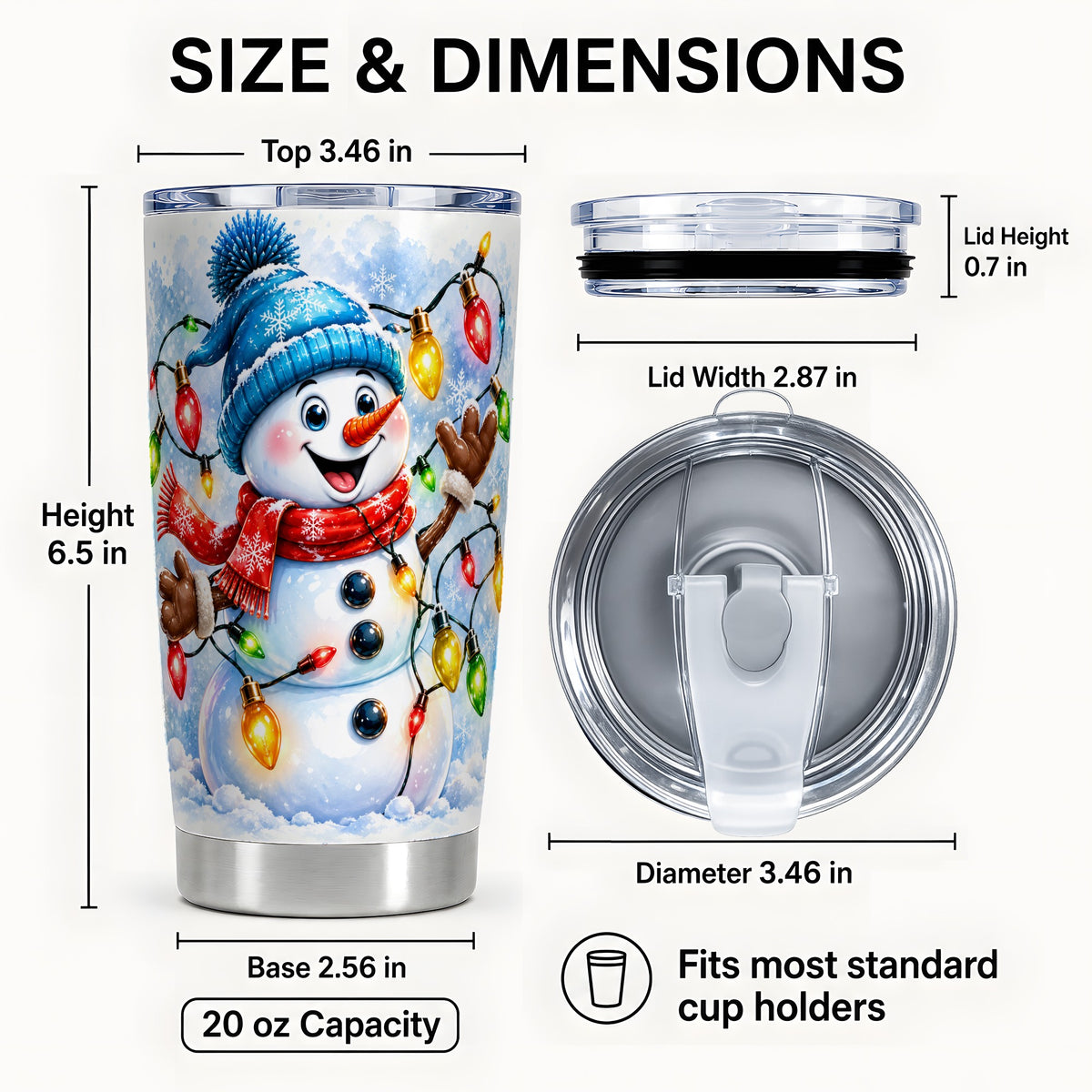 #pl[Steel] Snowman Lights Tumbler 20oz, Holiday Tumbler, Stainless Steel Travel Cup