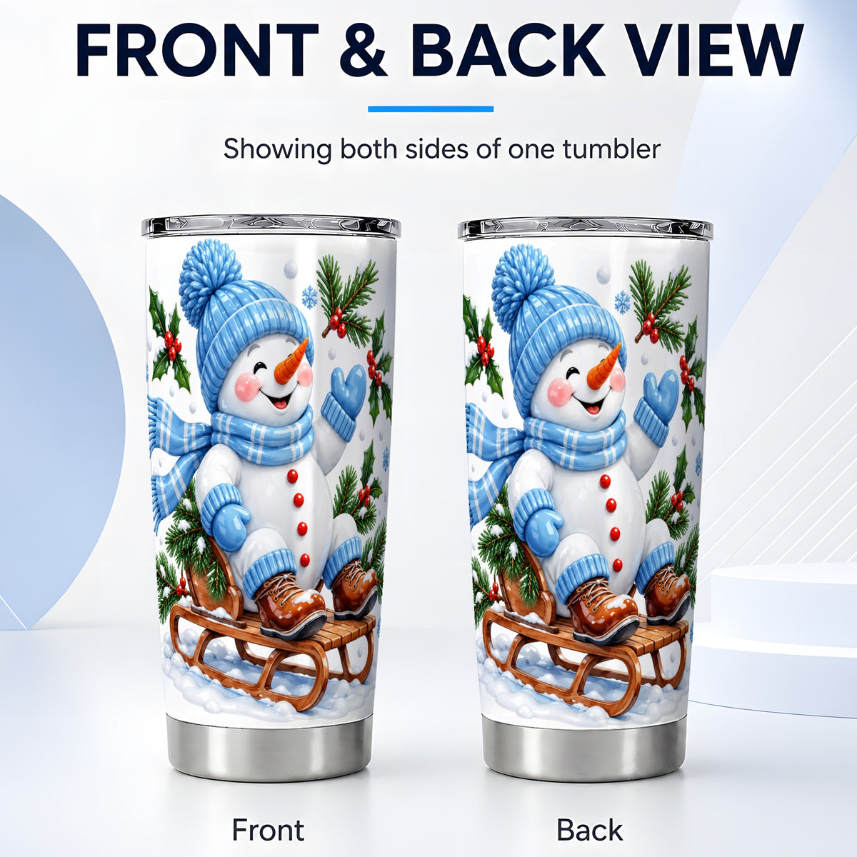 #pl[Steel] Sledding Snowman Tumbler 20oz, Winter Tumbler, Stainless Steel Travel Cup