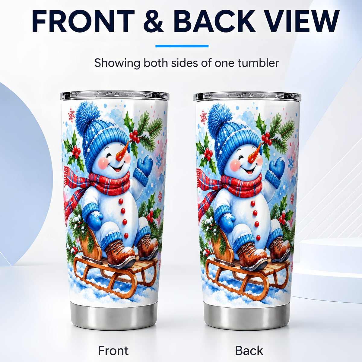 #pl[Steel] Watercolor Snowman Tumbler 20oz, Winter Tumbler, Stainless Steel Travel Cup
