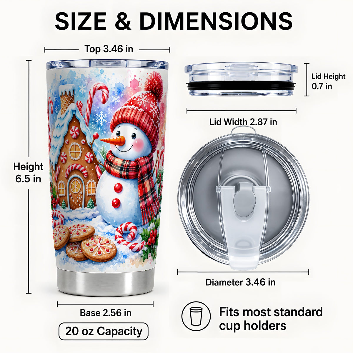 #pl[Steel] Snowman Gingerbread Tumbler 20oz, Winter Tumbler, Steel Travel Cup