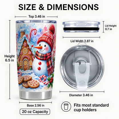 #pl[Steel] Snowman Gingerbread Tumbler 20oz, Winter Tumbler, Steel Travel Cup